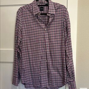 Hugo Boss Men's Plaid Shirt - Lilac, Tan, Blue, and White, Large
